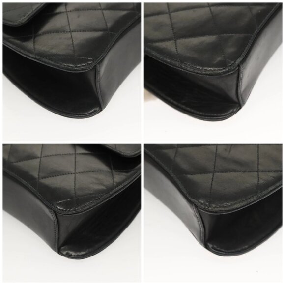 CHANEL Matelasse Chain Hand Bag Lamb Skin Black Silver CC Auth 133037 - Picture 15 of 16